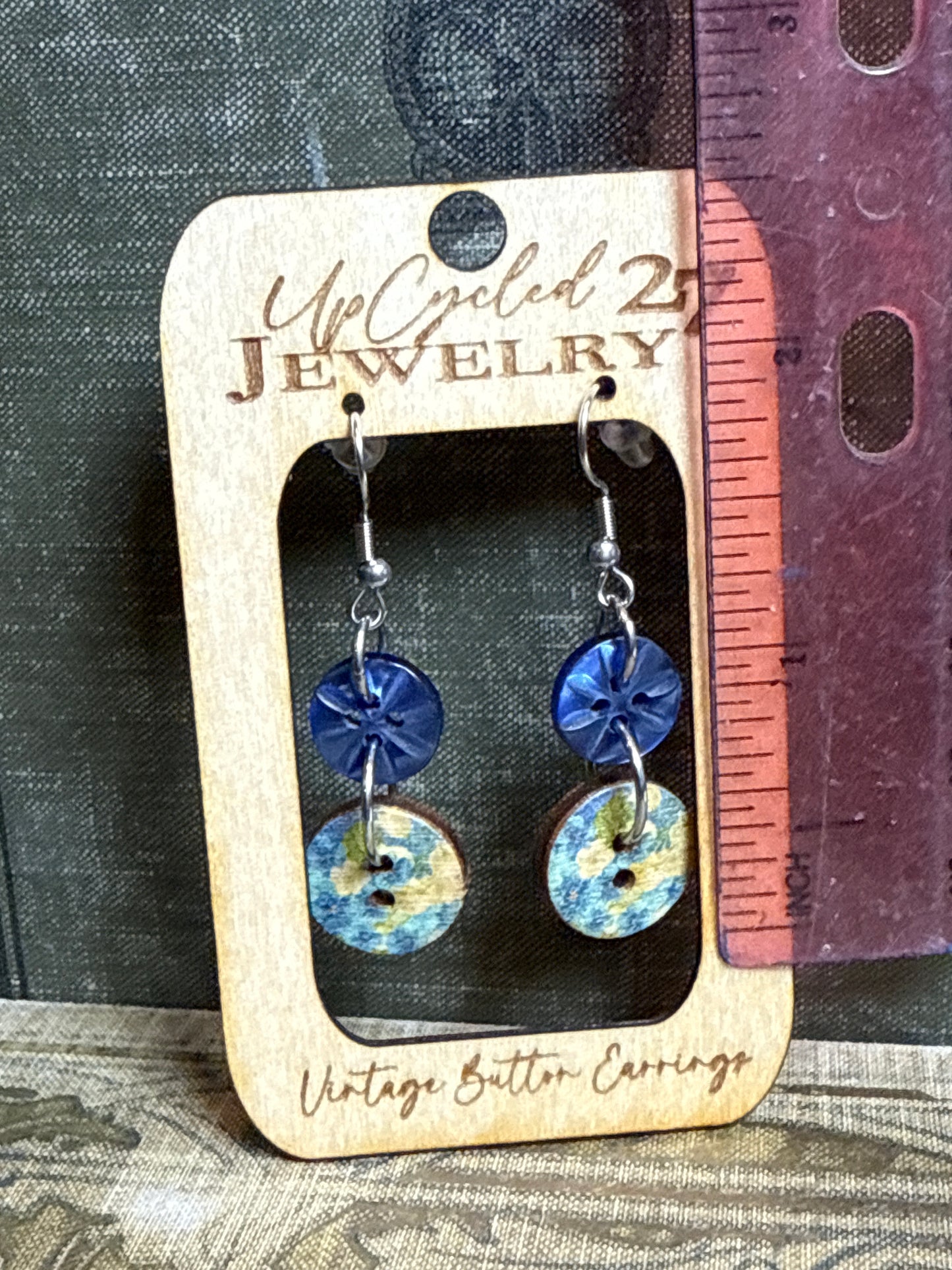 Vintage Button Earrings (blue/floral)